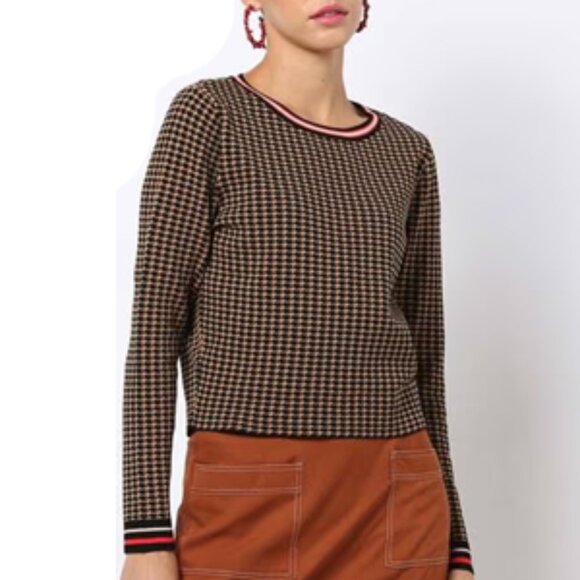 Only Sweaters - ONLY Zandra 2019 Pullover Houndstooth Knit Sweater With Preppy Stripes Size S